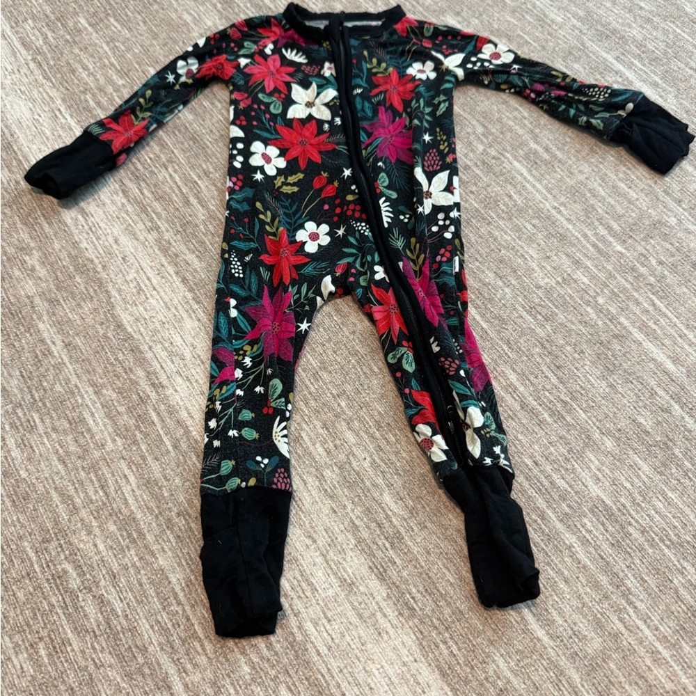 Little Sleepies Poinsetta Footie Pajama - Black, Red, Green